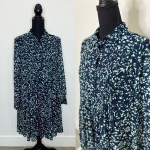 Banana Republic Blue Long Sleeve Floral Midi Lined Dress (S)